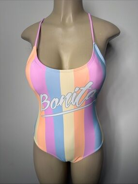 Bonita Pastel Stripe One-Piece Swimsuit - Pink/Blue/Peach/Yellow